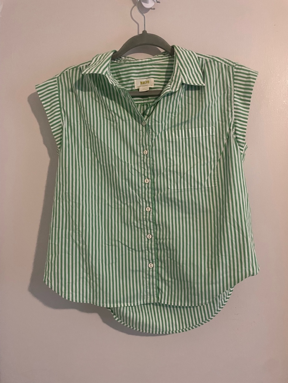Maeve by Anthropologie Green & White Striped Sleeveless Button-Up, Size S EUC